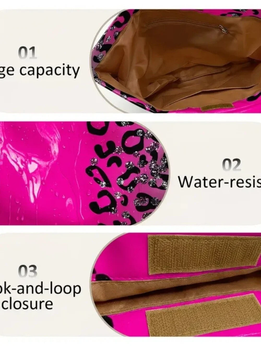 Women Pink Leopard Tote Handbag